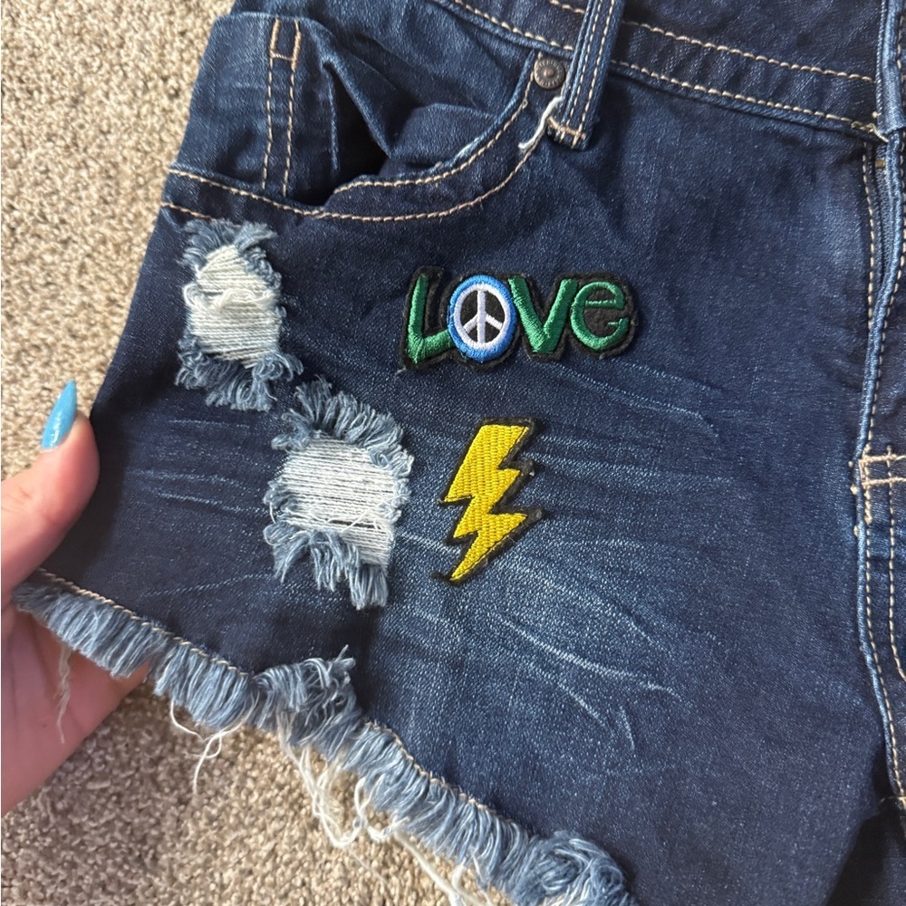 VINTAGE HOT KISS Shorts Mini Low Rise Jeans Shorties Women’s Cici Patches Sz 9 - Picture 4 of 7